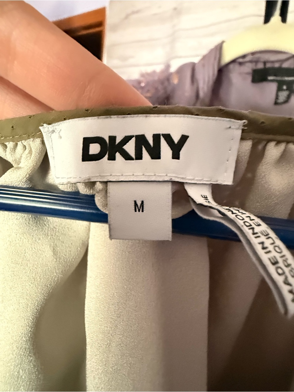 DKNY Olive Off-Shoulder Blouse with V-Notch - Picture 2 of 3